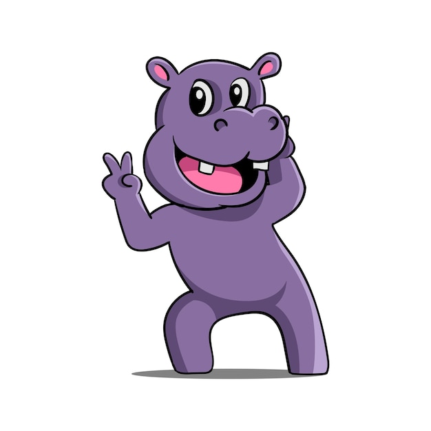 Illustration of a cute hippo with a funny pose in front of the camera