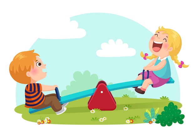 Illustration of cute kids having fun on seesaw at playground