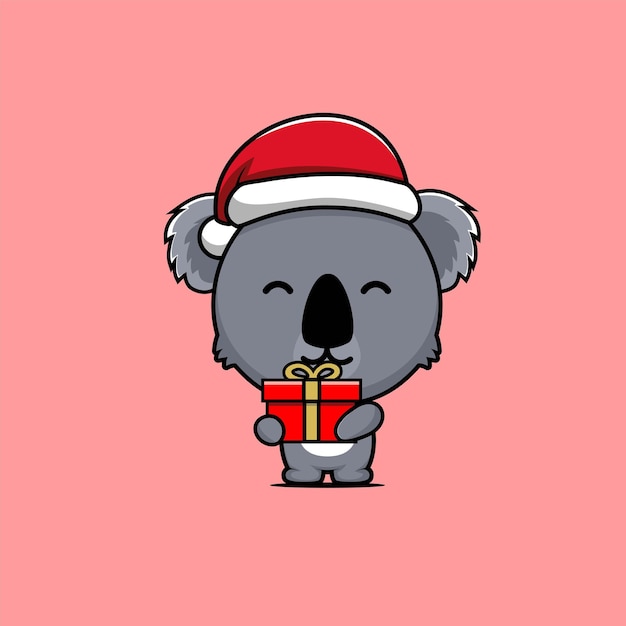 illustration of a cute koala carrying a christmas present