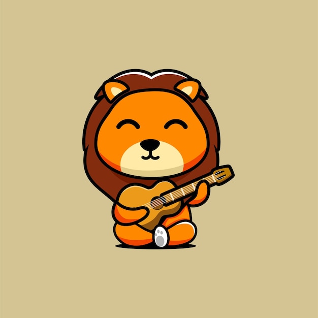 illustration of cute lion playing guitar