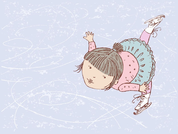 Illustration of cute little girl skating