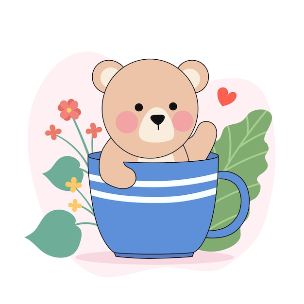 An illustration of a cute little white bear in a cup