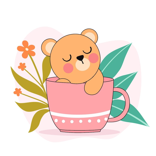 An illustration of a cute little white bear in a cup