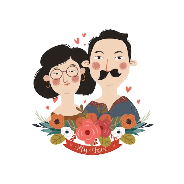 Illustration of Cute loving couple cute face design