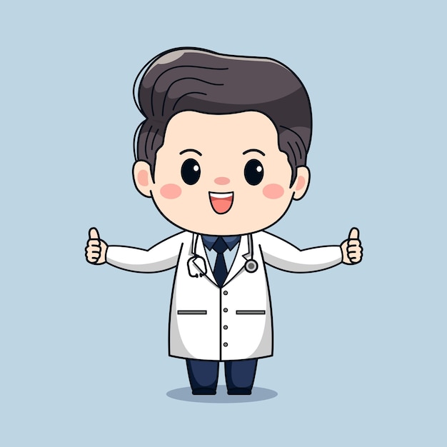 Illustration of cute male doctor thumbs up Kawaii vector cartoon character design