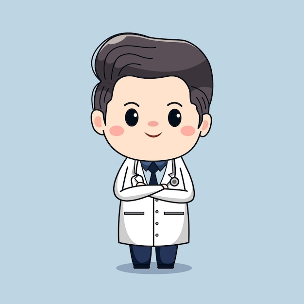 Illustration of cute male doctor with stethoscope Kawaii vector cartoon character design