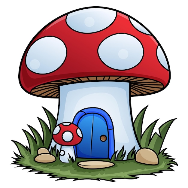 Vector illustration of a cute mushroom with a red bug fairyland mushroom house colorful vector artwork