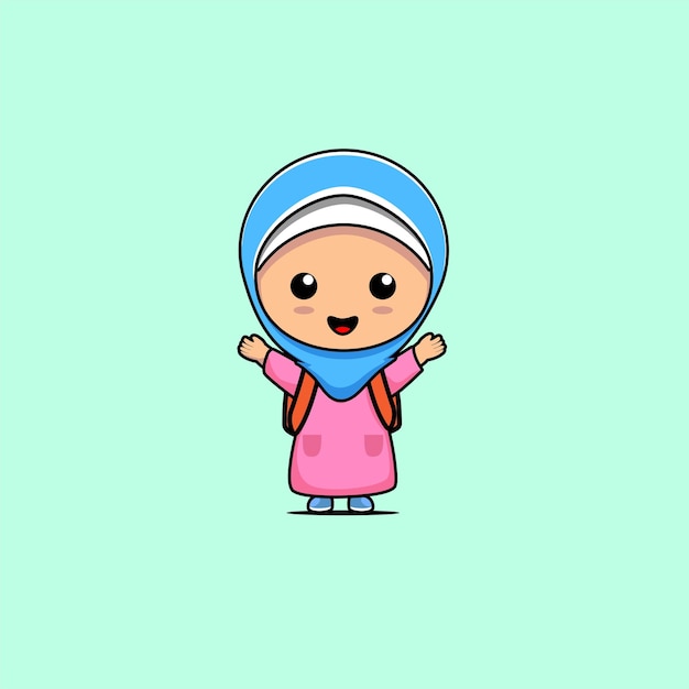 Illustration of cute Muslim girl going to school cartoon design