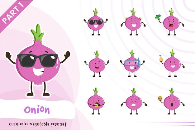 Illustration of cute onion vegetable set