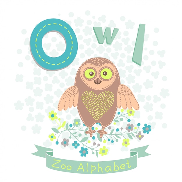 Illustration of a cute owl in cartoon style. Letter O