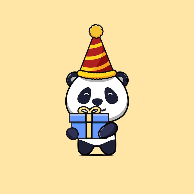 Illustration of a cute panda carrying a birthday present