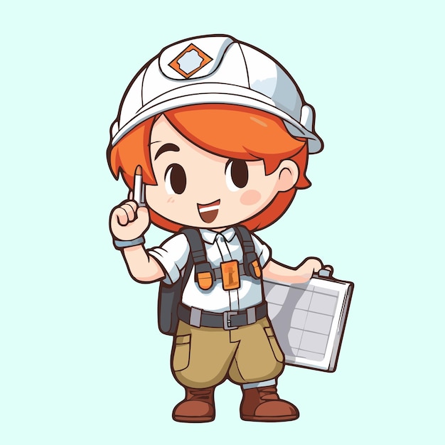 Illustration of a Cute Red Haired Fireman Holding a Clipboard