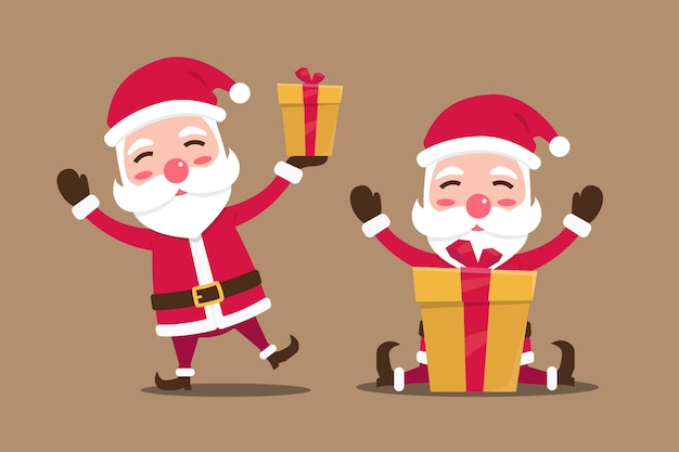  illustration of cute Santa and gift cartoon character