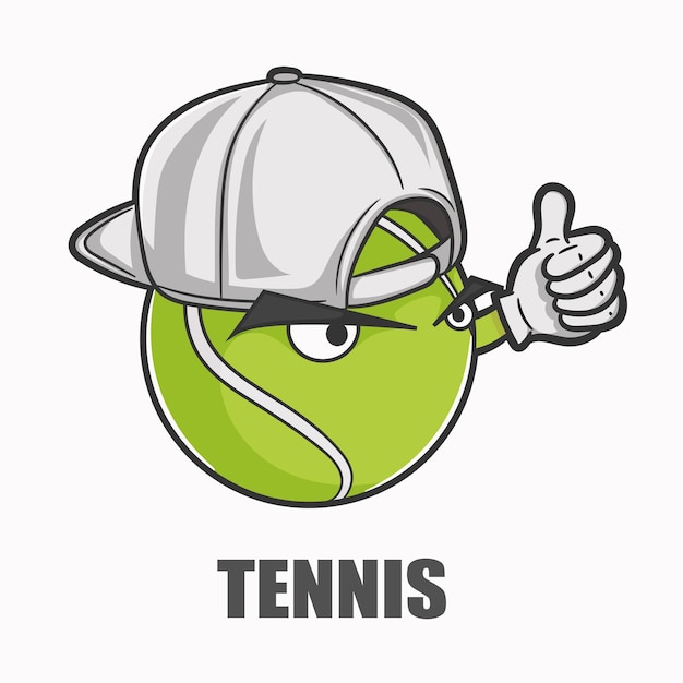 Illustration of a cute tennis ball mascot man giving a thumbs up