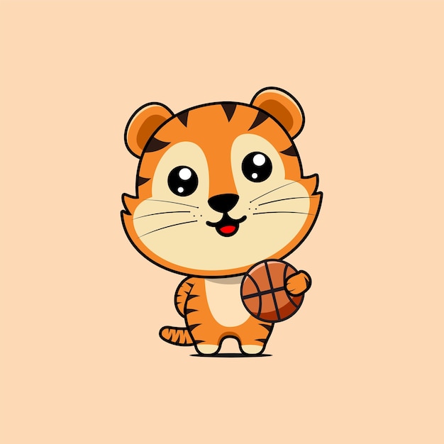 Illustration of cute tiger hugging basketball vector design