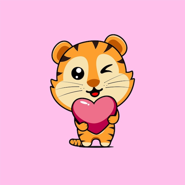 illustration of cute tiger hugging heart