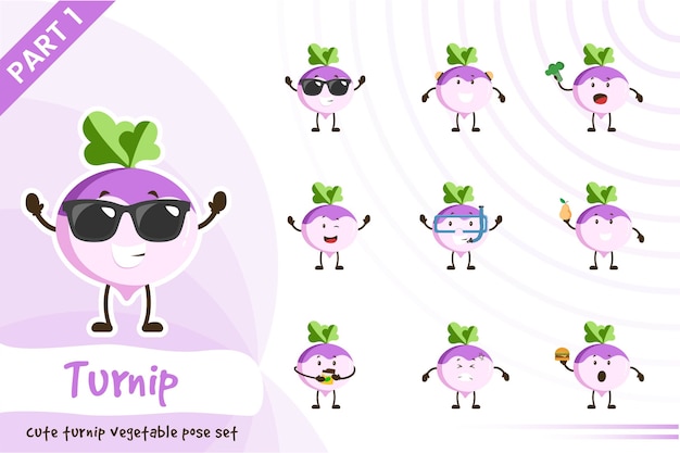 Illustration Of Cute Turnip Vegetable Set