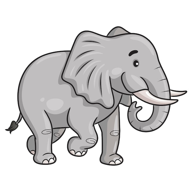 Illustration of cute walking grey elephant cartoon