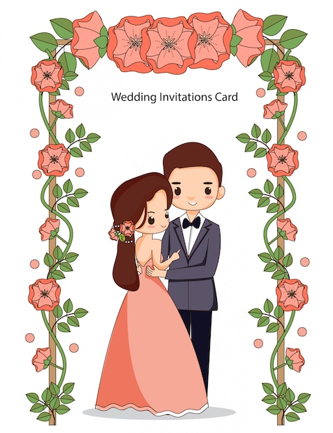 Illustration of cute wedding couple  for wedding invitations card.