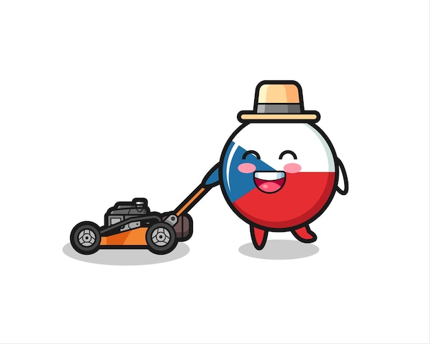 Illustration of the czech republic flag badge character using lawn mower