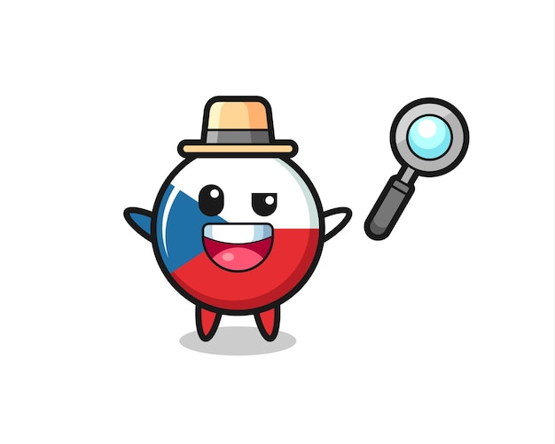 Illustration of the czech republic flag badge mascot as a detective who manages to solve a case