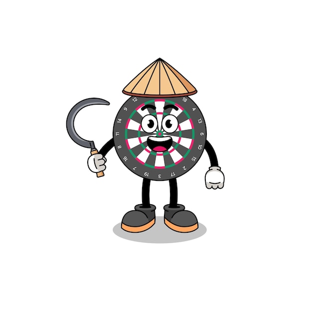 Illustration of dart board as an asian farmer