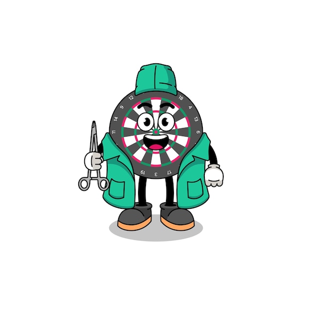 Illustration of dart board mascot as a surgeon