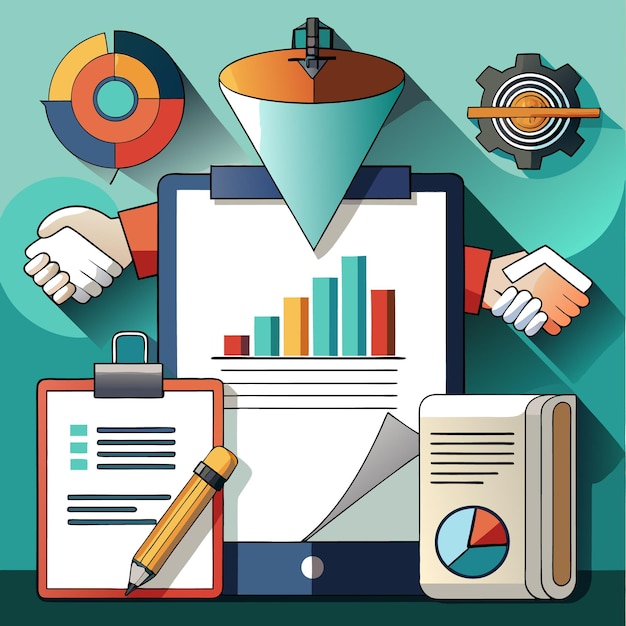 Vector illustration of data analysis and business reporting tools