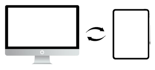 Vector illustration of data exchange between a computer and a phone on a transparent background