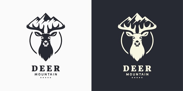 Illustration Deer Animal Head Horn Mountain Peak Adventure Outdoor Hunt Hunting Vector Logo Design