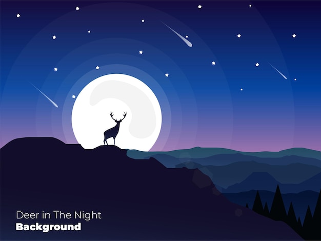 illustration of deer in the night day with big moon and stars in the sky very suitable for for back