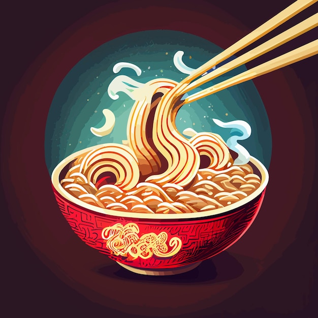 Illustration of Delicious ramen noodles in a bowl