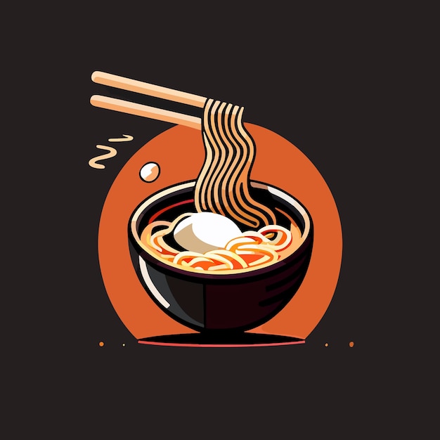 Illustration of Delicious ramen noodles in a bowl