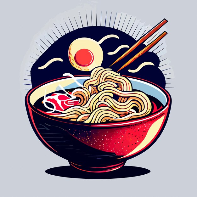 Illustration of Delicious ramen noodles in a bowl