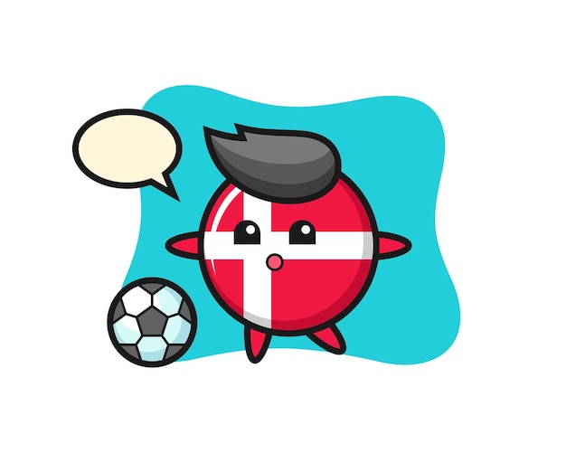 Illustration of denmark flag badge cartoon is playing soccer