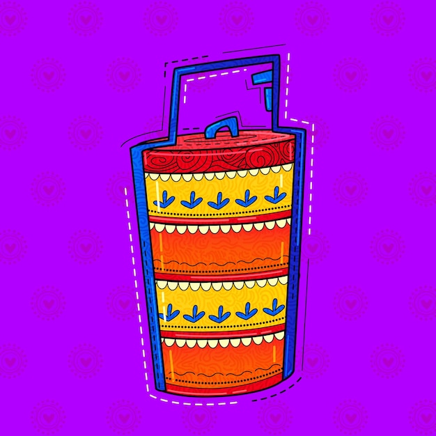 Vector illustration of desi india art style tiffin carrier