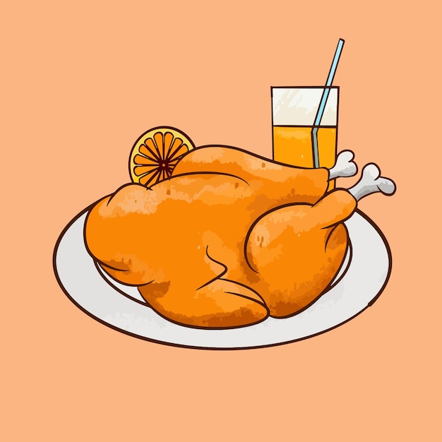 Illustration design of hand drawn cartoon delicious roast chicken