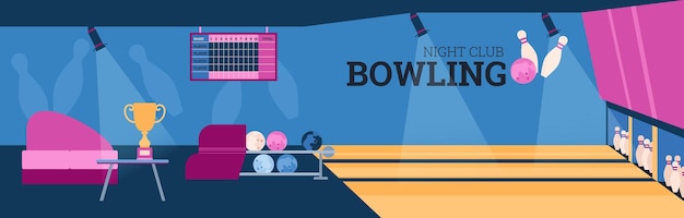 Vector illustration of design interior of bowling club vector flat cartoon illustration bowling alley tourn