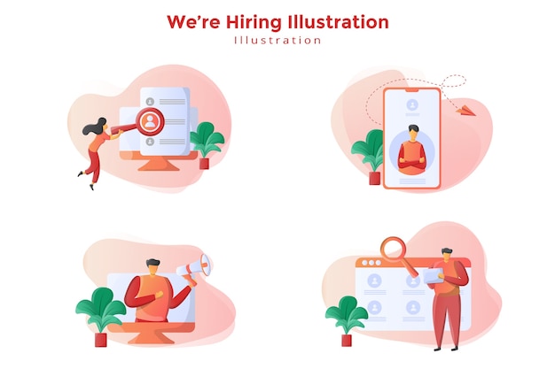 Illustration design set with we are hiring concept