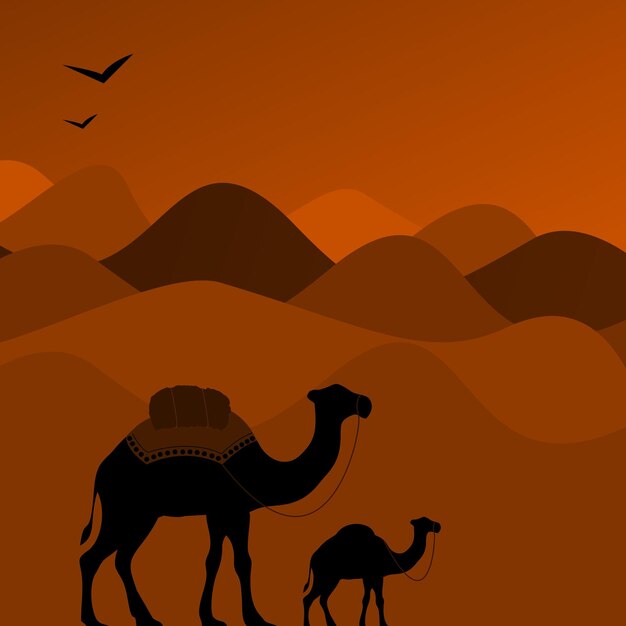 Vector illustration design vector of desert and camel