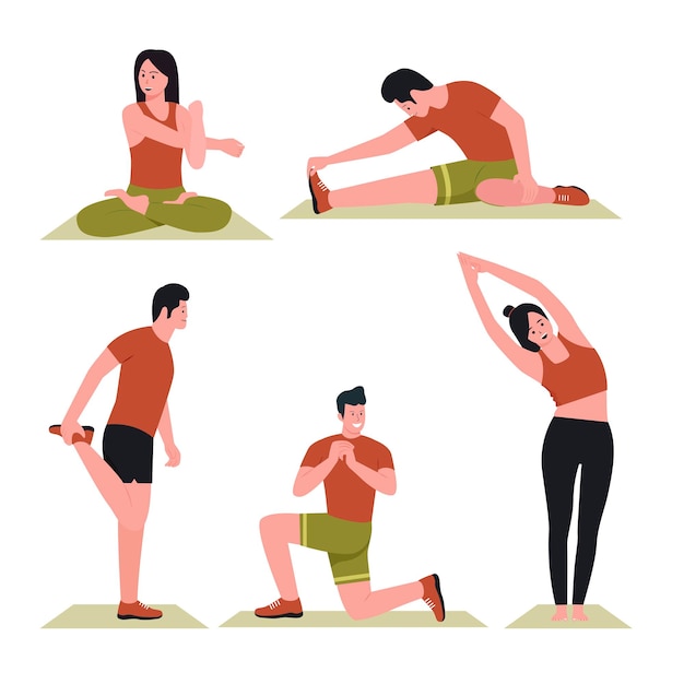 Illustration design of Young people in stretching poses