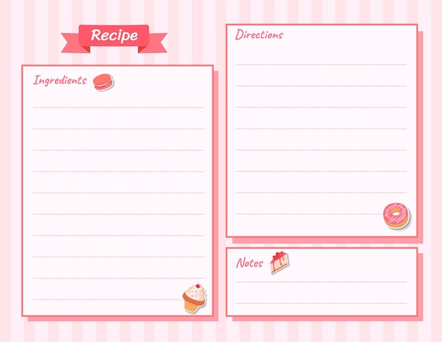 Illustration Dessert bakery recipe card on pink background.