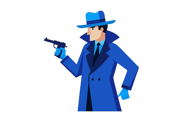 Vector illustration of a detective aiming a gun