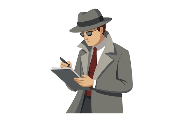 Vector illustration of a detective writing notes