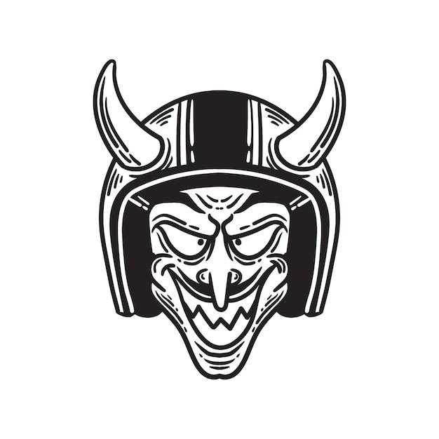 Illustration of a devil wearing a helmet on white background