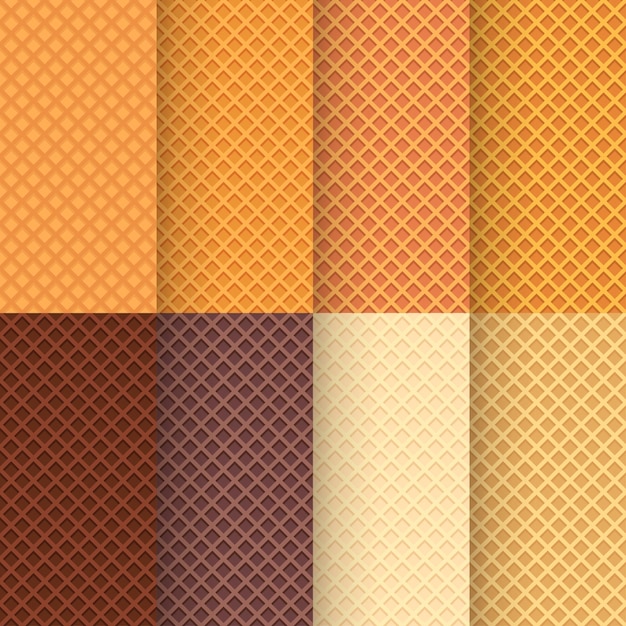 Illustration of different color waffle textures seamless pattern design in set