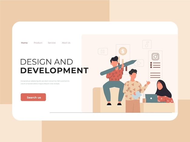 Illustration of digital agency team landing page template