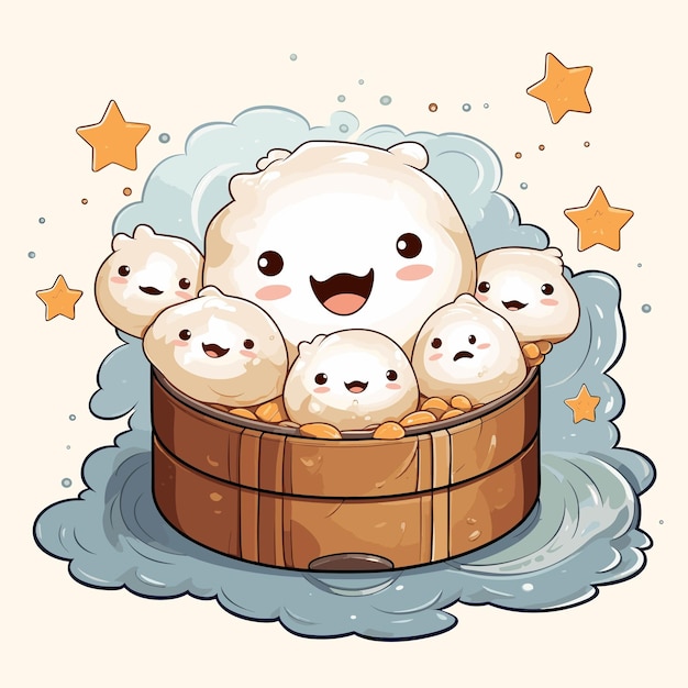 Illustration of dim sum happy face kawaii anime look