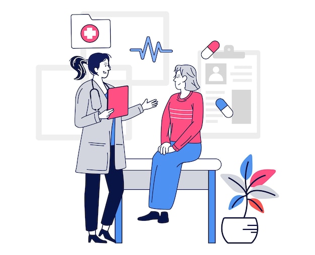 Illustration of a doctor having a discussion with a patient