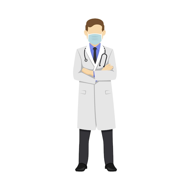 Illustration of Doctor Standing with Arms Crossed Flat Design Vector Illustration